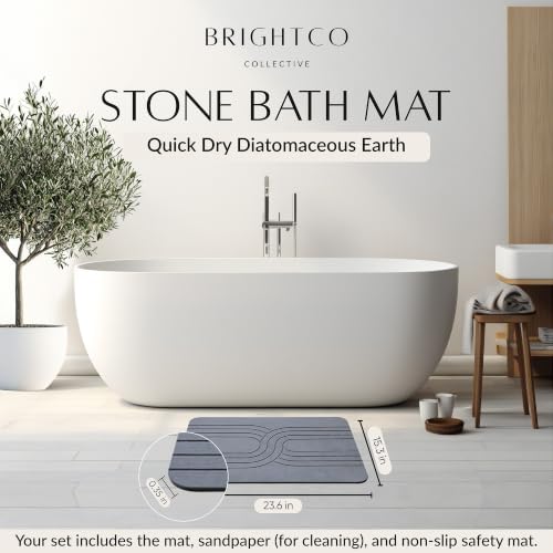 Quick Dry Stone Bath Mat – Diatomaceous Earth Foot Pad, Super Absorbent Hard Shower Rug – Modern Anti-Slip Design for Bathroom Floor, 23.6x15.3in, Deep Charcoal – The Nexus - color: The Nexus (Deep Charcoal)