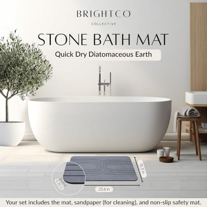 Quick Dry Stone Bath Mat – Diatomaceous Earth Foot Pad, Super Absorbent Hard Shower Rug – Modern Anti-Slip Design for Bathroom Floor, 23.6x15.3in, Deep Charcoal – The Nexus - color: The Nexus (Deep Charcoal)