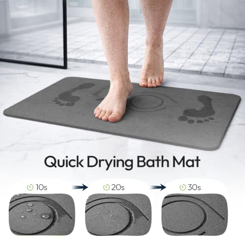 Stone Bath Mat, Non-Slip Quick-Dry, 2 Coasters Included