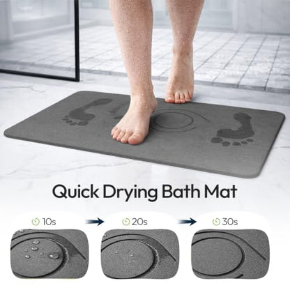 Stone Bath Mat, Non-Slip Quick-Dry, 2 Coasters Included
