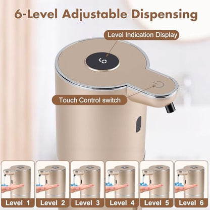 Automatic Soap Dispenser, Hand Soap Dispenser 12.8oz/380ml Smart Rechargeable, Liquid Soap Dispensers with 6-Level Touchless, Wall Mounted or Countertop Dish Soap Dispensing for Bathroom & Kitchen - color: Gold