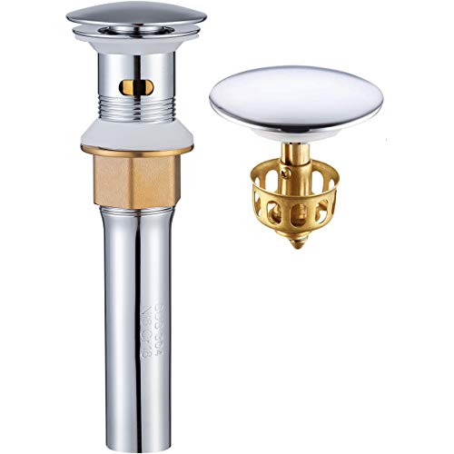 KAIYING Pop Up Drain, Bathroom Vessel Sink Drain | with Overflow, Detachable Basket Drain Stopper Assembly, Anti-Clogging & Anti-Explosion Drain Strainer, Chrome Finish - color: Chrome, style: With Overflow