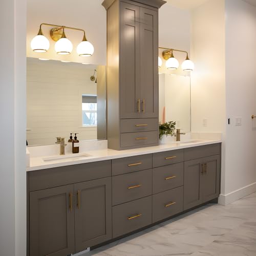 Brushed Gold Bathroom Light Fixtures 3-Lights Vanity Lights with Milky White Frosted Glass Shade Bathroom Vanity Light 22.4 inch Wall Sconce Lighting Bath(Exclude E26 Bulb) - color: Gold & Milky White, size: 3 Light