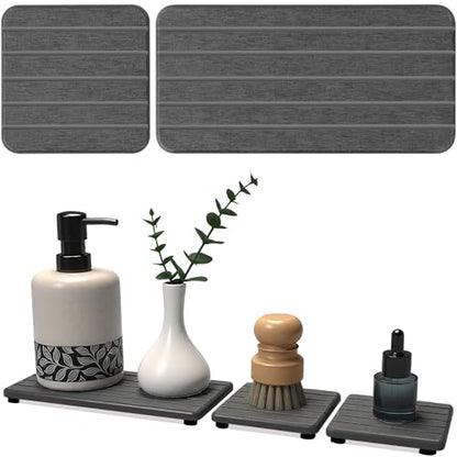 3PCS Stone Drying Tray, Stone Soap Tray, Water Absorbing Stones Trays for Sink, Fast Dry Diatomite Stones Sink Mat, Used for Hand Soap,Sponge,Toothbrush Holder in Bathroom Counter and Kitchen Sinks - color: 3pcs Dark Gray 5stripes