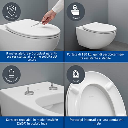 Duravit 0025790000 Universal Toilet seat with Soft Close, with Quick Release, in Oval Shape, Made in EU, urea thermoset, Stainless Steel Hinges, White