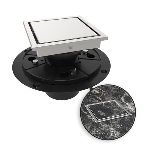 4 Inch Square Shower Drain Brushed Floor Drain with Flange Reversible 2-in-1 Cover Tile Insert Grate Removable SUS304 Stainless Steel CUPC Certified Brushed - color: Brushed, size: 4 Inch