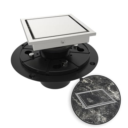 4 Inch Square Shower Drain Brushed Floor Drain with Flange Reversible 2-in-1 Cover Tile Insert Grate Removable SUS304 Stainless Steel CUPC Certified Brushed - color: Brushed, size: 4 Inch