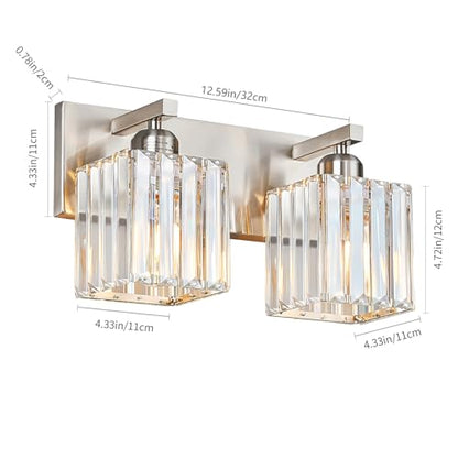 Modern Vanity Light 2-Lights Brushed Nickel Vanity Light Crystal Bathroom Wall Light Bathroom Light Fixtures - color: Nickel Straight, size: 2-light