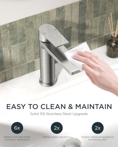 FORIOUS Brushed Nickel Bathroom Faucet 1 Hole, Commercial Bathroom Faucets | Single Lever Rv Bathroom Faucet One Hole, Vanity Faucet for Bthroom Sink 1 Hole with Deck Plate, Drain, Hoses, for Camper - color: Stainless Steel
