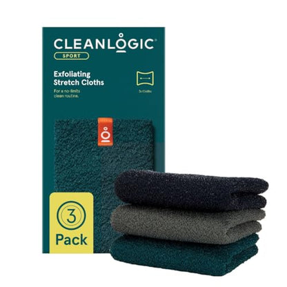 Cleanlogic Body Exfoliating Cloth, Stretchy Sport Exfoliator Bath and Shower Washcloths Ideal for Post-Workout Cleanse, Daily Skincare Tool, 3 Count Value Pack - size: 3 Count (Pack of 1), style: Sport - Stretch Cloth