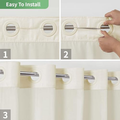 eachope Long No Hook Slub Textured Shower Curtain with Snap in Liner,71x77 | Cream Fabric Outer + Waterproof Inner Liner, Hotel Style with See-Through Top Window for Bathroom, Apartment,RV - color: Cream, size: 71"W x 77"L (Pack of 1)