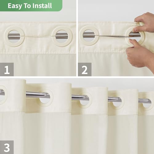 eachope No Hook Slub Textured Shower Curtain with Snap in Liner,Cream,71x86 | Extra Long Fabric Outer+Waterproof Inner Liner,Hotel Style with See-Through Top Window for Bathroom, Apartment,RV - color: Cream, size: 71"W x 86"L (Pack of 1)