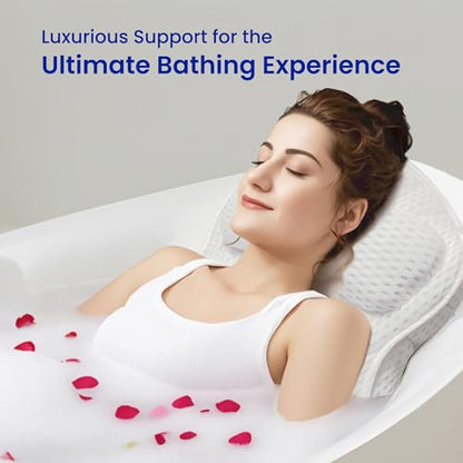 Bath Pillows for Tub Full Body, Large Mesh tub Pillow for Bathtub for Head, Neck and Back Support with Laundry Bag and Hanger for Quick Drying White