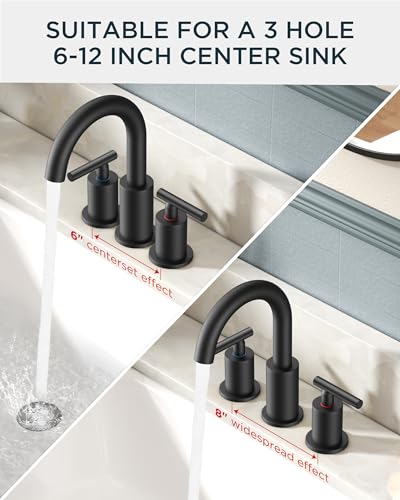 FORIOUS Widespread Black Bathroom Faucet 3 Hole, Matte Black Vanity Faucet | Commercial 8 Inch Matte Black Bathroom Sink Faucet Widespread with 360° Swivel Spout, 3 Hole Black Faucet for Bathroom Sink - color: Matte Black, style: Modern