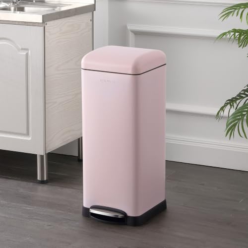 happimess Betty 8 Gal Step Trash Can Soft-Close Lid, Blush Pink | Removable Liner, Semi-Rectangular, Steel Pedal, Iron Powder Coated, 27" Height, Non-Skid Base - color: Blush Pink