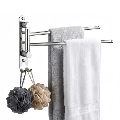 Swivel Towel Rack Wall Mounted, 1/2/3/4-Bar Options, 12.8" Long Arm SUS304 Stainless Steel, No Drill Adhesive 180° Rotating, Heavy Duty Rustproof Towel Bar for Bathroom Kitchen (Holds 30 lbs) - color: 2-bar