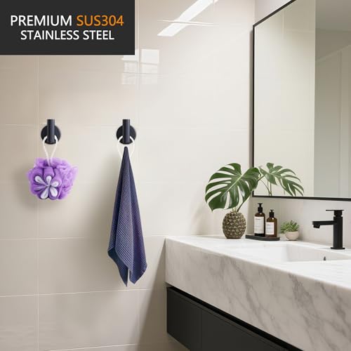 Nolimas Towel Coat Hook Matte Black SUS304 Stainless Steel Bathroom Clothes Cabinet Closet Sponges Robe Hook Wall Mounted Round Kitchen Heavy Duty Door Hanger 6 Packs - color: 6pcs Matte Black