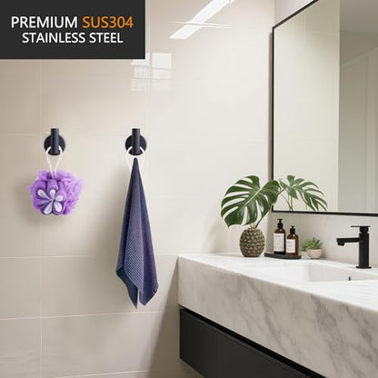 Nolimas Towel Coat Hook Matte Black SUS304 Stainless Steel Bathroom Clothes Cabinet Closet Sponges Robe Hook Wall Mounted Round Kitchen Heavy Duty Door Hanger 6 Packs - color: 6pcs Matte Black