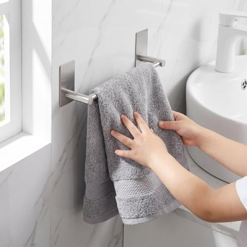 Adhesive Towel Bar 9-inch, Stick On Bath Towel Rack, Hand Towel Holders, No Drilling on Wall - Brushed Nickle - color: Brush Nickle, size: 9-Inch