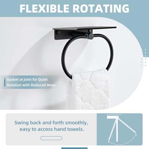 Suyar Oval Towel Ring with Shelf, Bathroom Hand Towel Holder Matte Black | SUS304 Stainless Steel, Space-Saving Solution, Versatile Top Shelf for Small Plants Toiletries Soap Phones, Wall Mounted - color: Matte Black