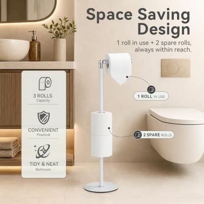 Black 3-Roll Tissue Holder, Weighted Base, Swivel Arm & Tray White - color: White