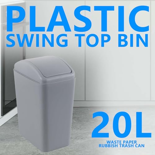Slim Bathroom Trash Can with Swing Lid, 4.2 Gal Garbage Bin | Plastic Small Wastebasket, Space-Saving Narrow Bin for Under Sink, Desk, Kitchen, Bedroom, Office, Gray - color: Grey