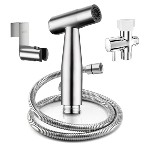 Arofa Hands-Free Bidet Sprayer for Toilet, Adjustable Water Pressure | Muslim Shower Toilet, Leak-Free Bidet Hose, Tank or Wall Mount, Feminine/Baby Wash, Cloth Diaper Rinse, Easy Installation - color: Stainless Steel(One-touch), size: 1 Pack