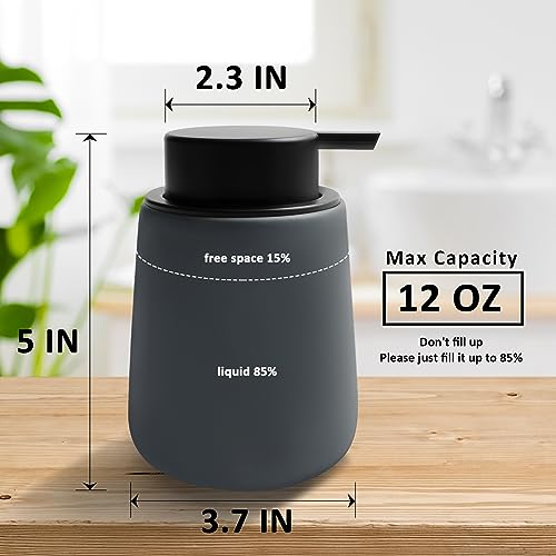 Soap Dispenser Ceramic with Easy-to-Press Pump Hand Lotion Liquid Dispenser for Shampoo Bathroom Kitchen 12 oz Grey - color: Liquid-grey
