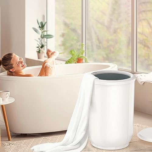 Large Towel Warmer for Bathroom - Heated Towel Warmers Bucket, Wood Handle, Auto Shut Off, Fits Up to Two 40"X70" Oversized Towels, Bathrobes, Blankets, for Mother's Gifts, White