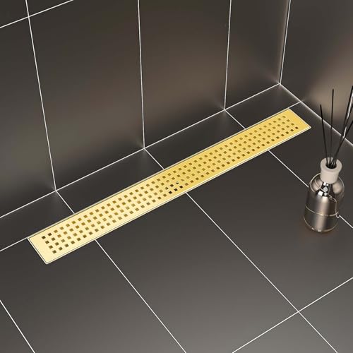 SaniteModar Linear Shower Drain 48 inch Brushed Gold with Square Hole Panel | AISI 304 Stainless Steel Brushed Gold Linear Dain Rectangle Shower Floor Drain with Hair Strainer and Leveling Feet - color: Brushed Gold, size: 48 inch