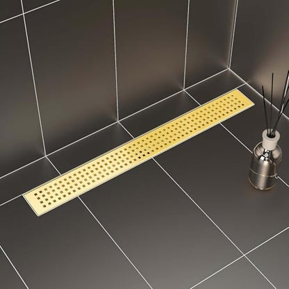 SaniteModar Linear Shower Drain 24 inch Brushed Gold with Square Hole Panel | AISI 304 Stainless Steel Brushed Gold Linear Dain Rectangle Shower Floor Drain with Hair Strainer and Leveling Feet - color: Brushed Gold, size: 24 inch