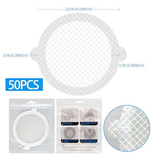 50pcs Disposable Shower Drain Hair Catcher Hair Trap for Shower Drain Mesh Stickers Shower Strainer for Bathroom Tub Kitchen Sink Shower Drain Cover Hair Stopper - color: White