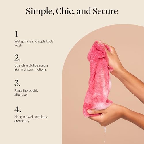 Kitsch African Net Sponge – Exfoliating Body Scrubber – Berry Pink, 3 Pcs | for Cleansing & Gentle Daily Exfoliation – Stretchable Bath Sponge for Hard-to-Reach Areas – Long-Lasting Shower Essential - color: Berry Pink