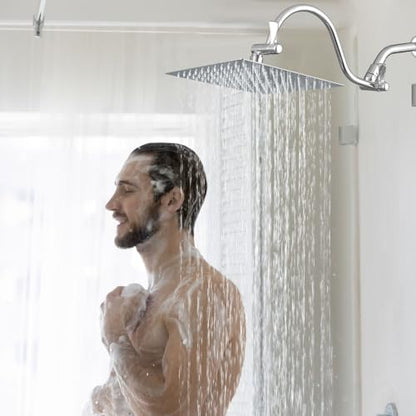 Voolan 10" Square Rain Shower Head with 14" Extension Arm, Adjustable Angle and Height, Stainless Steel Bathroom High Pressure Rainfall showerhead, 2.5GPM Chrome - color: Chrome