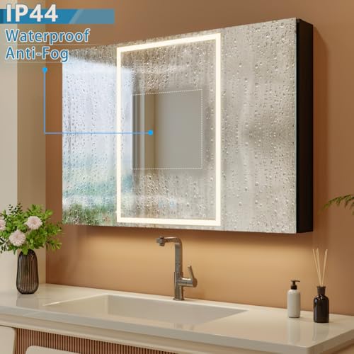40x28 Inch Three Doors Aluminum LED Bathroom Medicine Cabinet with Mirror | Light Adjustment, Anti-Fog, Sockets&USBs, High Capacity, Easy to Install - color: 3 Door-40*28
