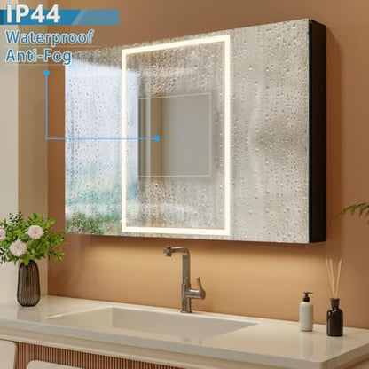 40x28 Inch Three Doors Aluminum LED Bathroom Medicine Cabinet with Mirror | Light Adjustment, Anti-Fog, Sockets&USBs, High Capacity, Easy to Install - color: 3 Door-40*28