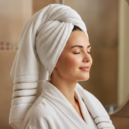 Bath Towels Set for Bathroom – Luxury 6-Piece Cotton Towels, Soft Absorbent & Quick Dry, 600 GSM Bath Towels for Bathroom, Hotel Spa Quality (White/Taupe, 6- Bath Towel Set) - color: White/Taupe