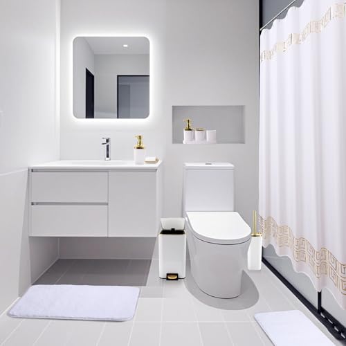XLHOMO 11PCS Bathroom Sets with Shower Curtain and Rugs Bathroom Accessories Set White Bathroom Set,Soap Dispenser & Toilet Brush Holder Set with Stainless Steel Trash Can - size: White, style: Bath Set+Shower Curtain+Bath Rugs