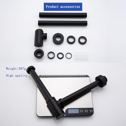 Contemporary Solid Brass Bottle P Trap Round 1 1/4 With 11.81 inch Slip Joint Extension Tube Basin Sink Waste Drain P Trap For Kit,Matte Black. - color: T03-Matte Black