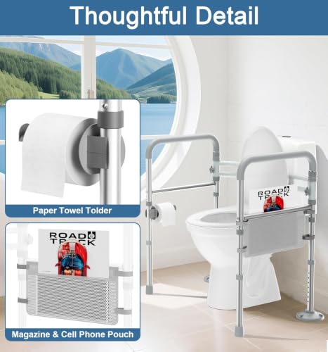 HOMLAND Toilet Safety Rails for Seniors, Adjustable Height & Width, 350 Lbs | Padded Armrests, Foldable Aluminum Toilet Safety Frame, Handicap Toilet Handles for Elderly and Disabled, Fit Any Toilets
