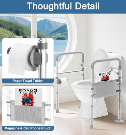 HOMLAND Toilet Safety Rails for Seniors, Adjustable Height & Width, 350 Lbs | Padded Armrests, Foldable Aluminum Toilet Safety Frame, Handicap Toilet Handles for Elderly and Disabled, Fit Any Toilets