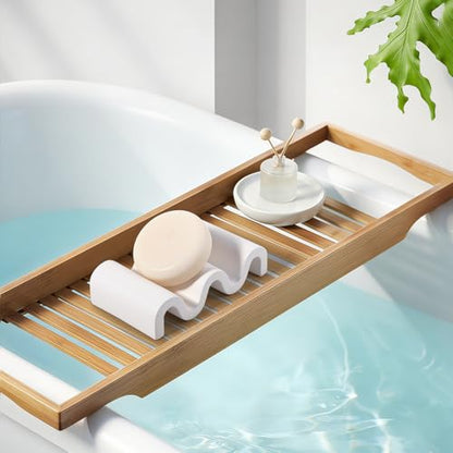 Diatomite Soap Dish Bar Soap Holder Wave Texture Sponge Tray, White | Quick Drying, Self Draining Design Helps Keep Bar Soap Dry for Bathroom Sink, Shower & Kitchen - color: White