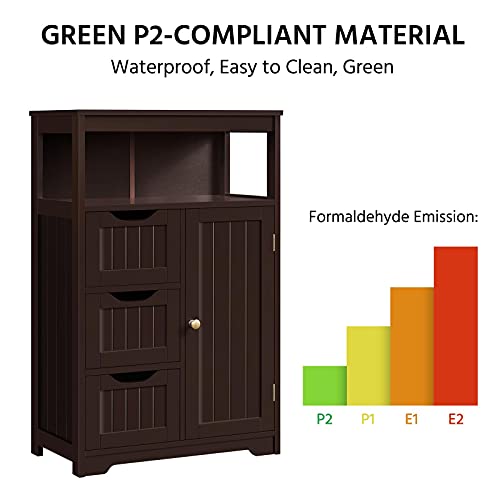 Topeakmart Freestanding Wood Bathroom Floor Cabinet, Espresso | Storage Cabinet with 3 Drawers and Cupboard, for Hallway, Entryway, Living Room, Accent Furniture - color: Espresso