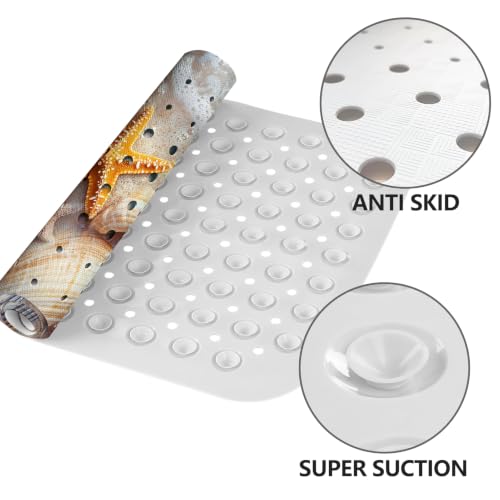 LNOND Summer Beach Bathtub Mat Non Slip, 40 X 16 Inch Tub Mat for Bathroom, Colorful Beach Shells Bath Tub Shower Mat with Drain Holes and Suction Cups - color: Colorful Beach Shells Bathtub Mat