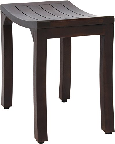 AquaTeak Patented 18" Asia Curve Mocha-Shield Teak Shower Bench - A. Bench | Durable, Water-Resistant Teak, Shower Chair & Shaving Foot Rest, Indoor/Outdoor Use