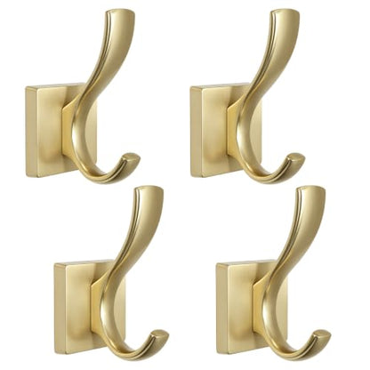 Brushed Gold Heavy Duty Wall Mounted Towel Hooks for Bathroom Bedroom | Metal Double Rust-proof Robe Coat Hooks for bath Kitchen Pool Garage Hotel Mudroom - color: Brushed Gold 4