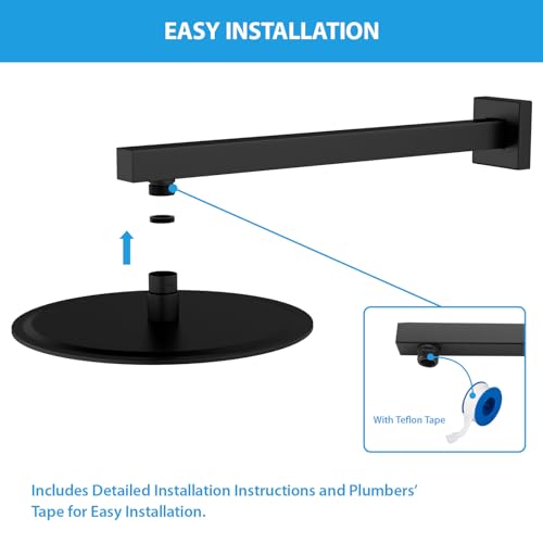 Lordear Wall Mounted Shower Arm, 20 Inch Shower Pipe with Flange, 1/2 NPT Square Shower Stem for Shower Head, Matte Black - color: Matte Black