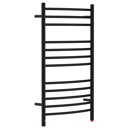 12-Bar Curved Towel Warmer, Heated Towel Rack with Timer, Black | 12 Curved Heating Bars, Timer And Temperature Control, 160W Power, Wall-Mounted Design, Plug-In Or Hardwired Installation - color: Matte Black