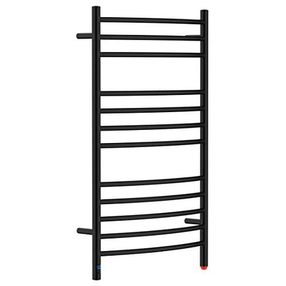 12-Bar Curved Towel Warmer, Heated Towel Rack with Timer, Black | 12 Curved Heating Bars, Timer And Temperature Control, 160W Power, Wall-Mounted Design, Plug-In Or Hardwired Installation - color: Matte Black