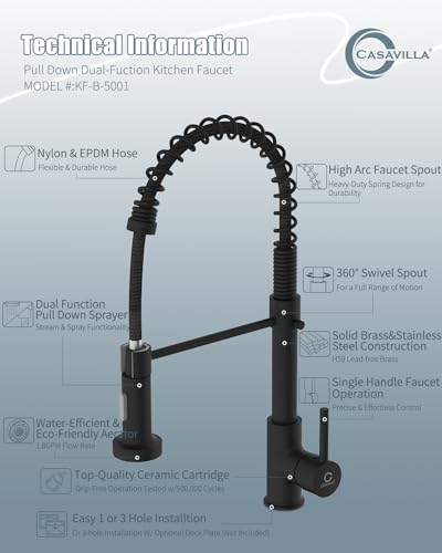 Kitchen Faucet, Black Kitchen Sink Faucets with Pull Down Sprayer, Single Handle Stainless Steel Faucets for Kitchen Sinks, Dual Function Spray Head, Farmhouse Kitchen Faucets - color: A-Matte Black, style: Classic